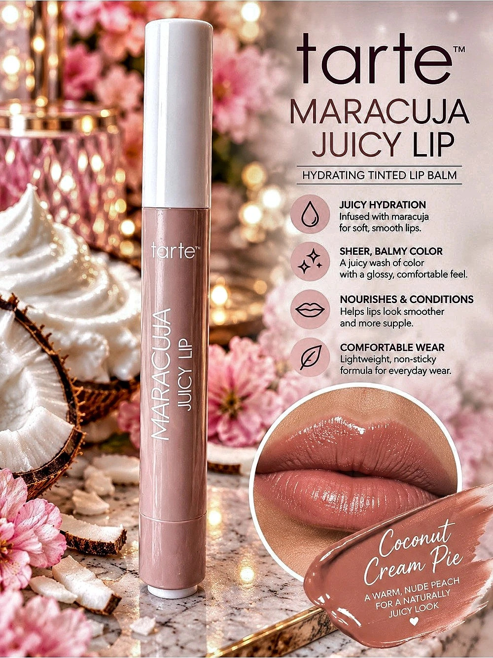 Tarte Maracuja Juicy Lip Coconut Cream Pie Full Size NEW